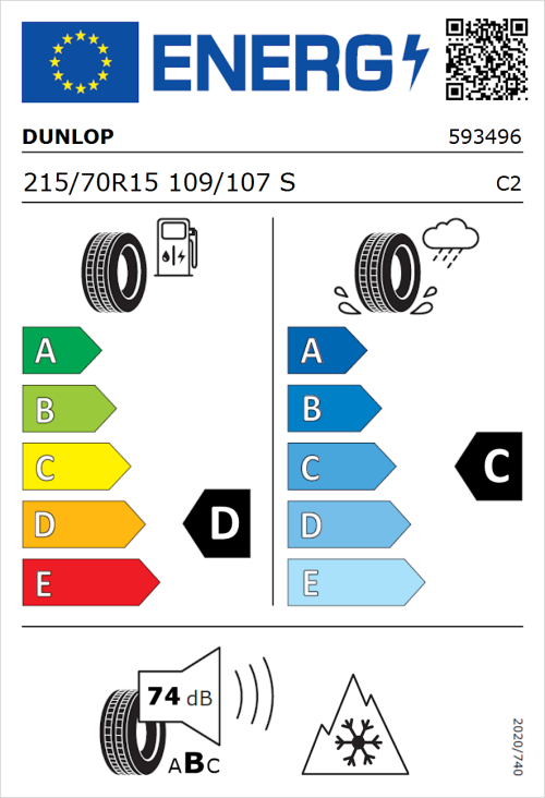 Tyre Label for Dunlop Econodrive A/S 215/70R15 109/107S