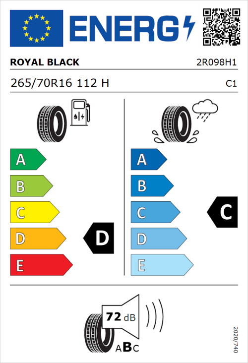 Tyre Label for Royal Black Sport 265/70R16 112H